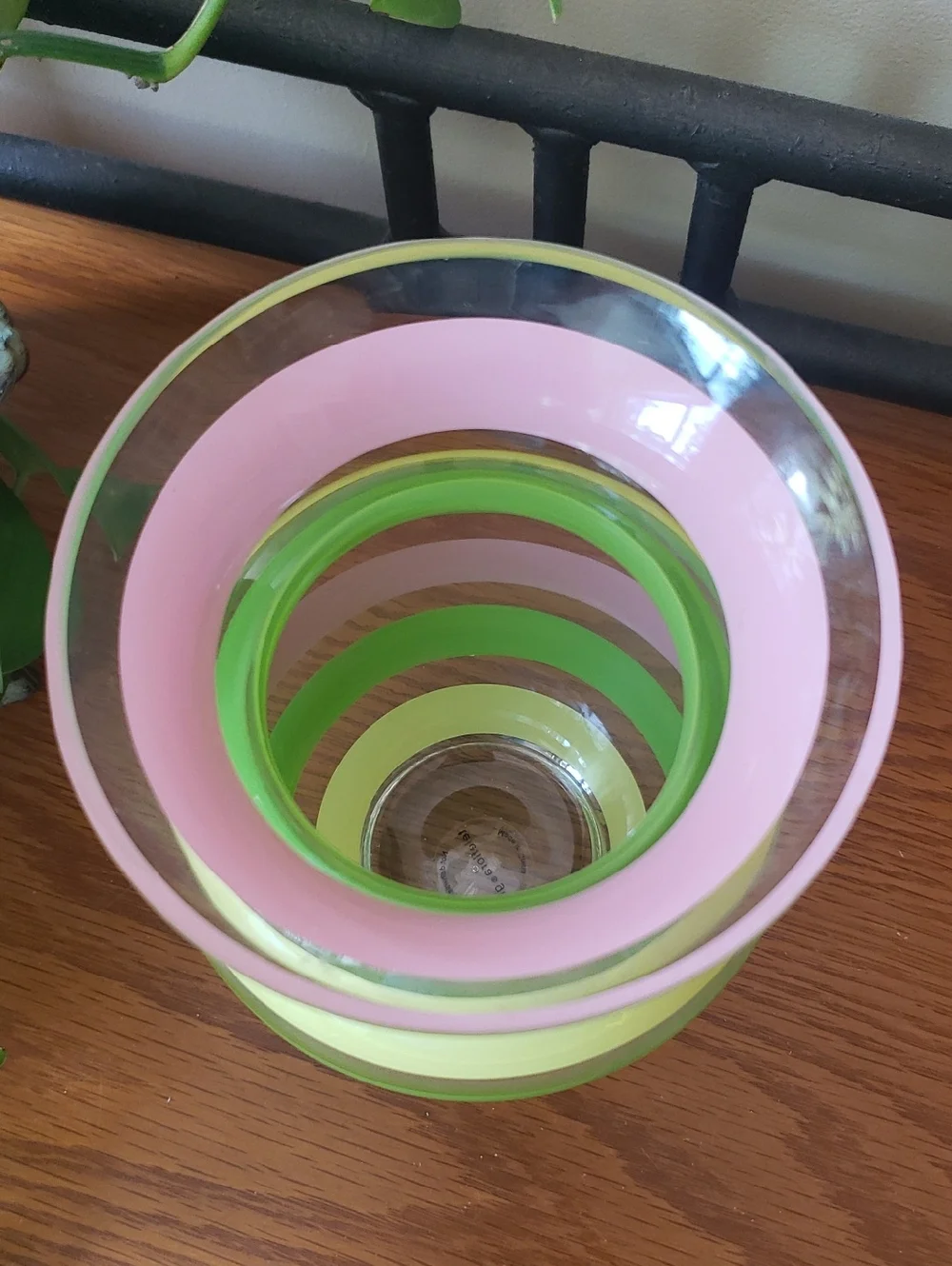 Teleflora Striped Glass Vase - Pink, Green & Yellow - Approx 7